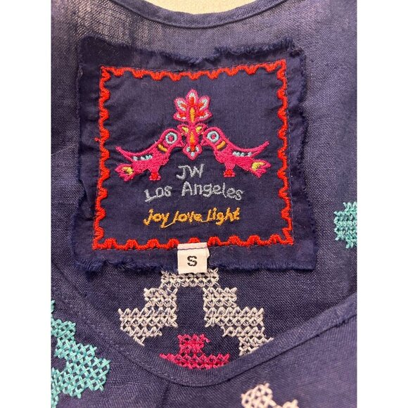Johnny Was JW Los Angeles Boho Embroidered Linen Navy Top Small - Picture 5 of 5